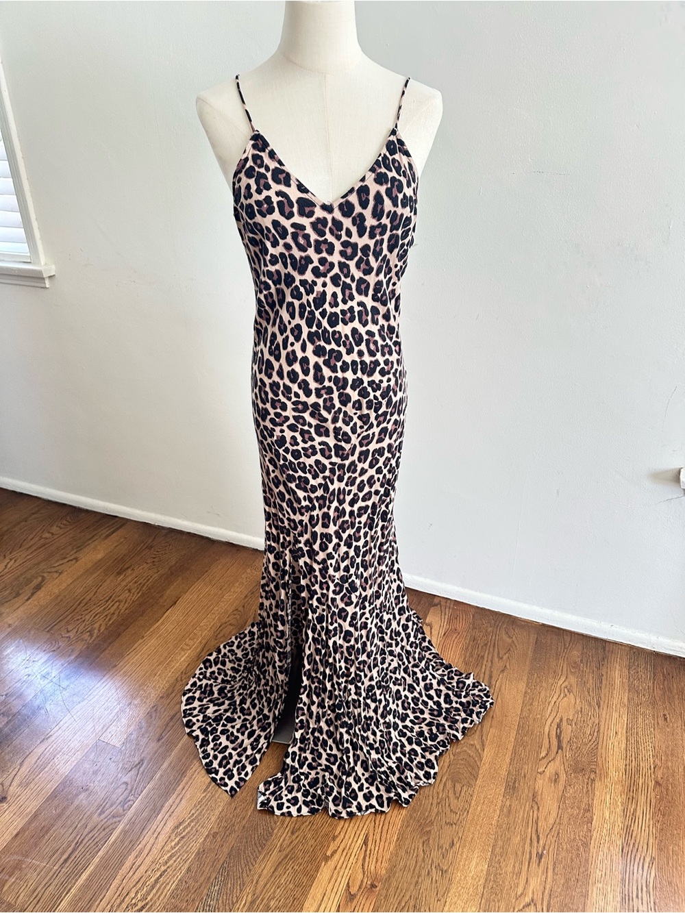 Mustard Seed Leopard Print Maxi Dress Open Back Bodycon Slip Dress L - Picture 3 of 7
